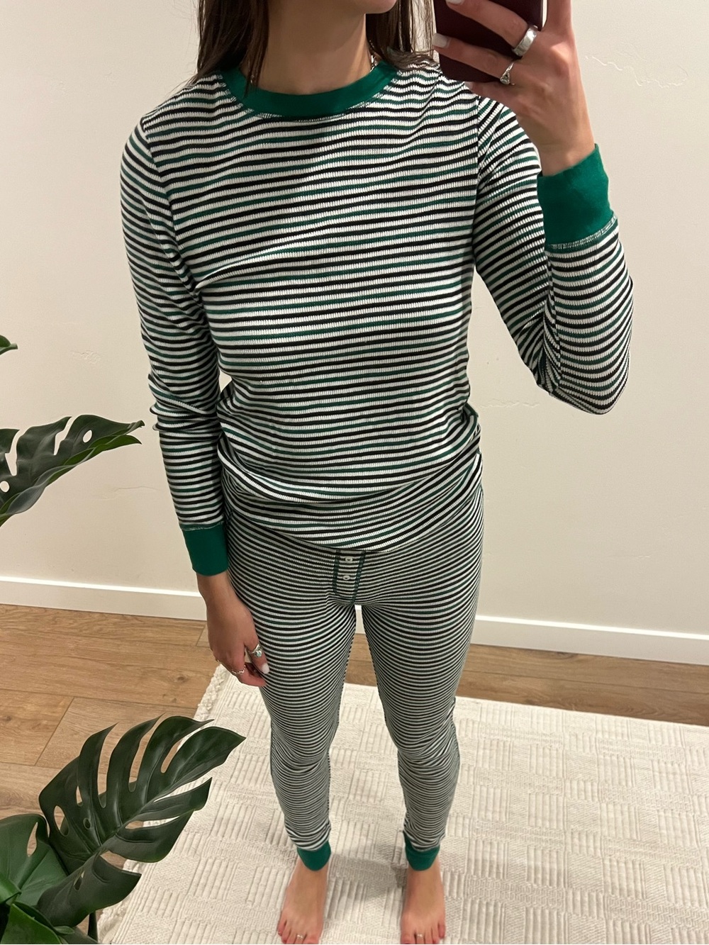 Woman’s Victoria’s Secret  Green Stripe Long-Sleeve Pajama Set